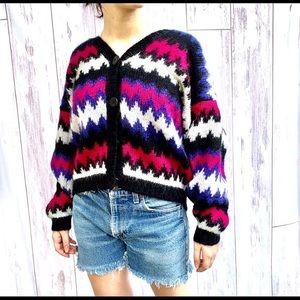 Vintage mohair chevron multi color button down cardigan size medium
